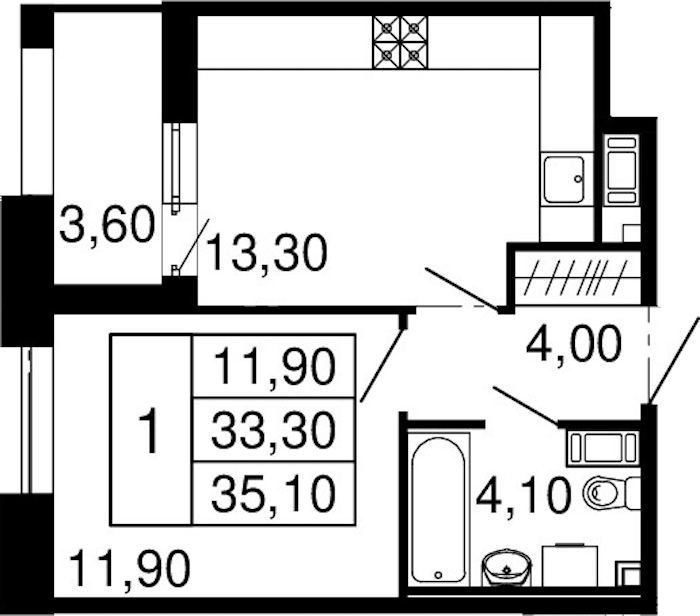 Однокомнатная квартира в : площадь 33.3 м2 , этаж: 7 - 8 – купить в Санкт-Петербурге